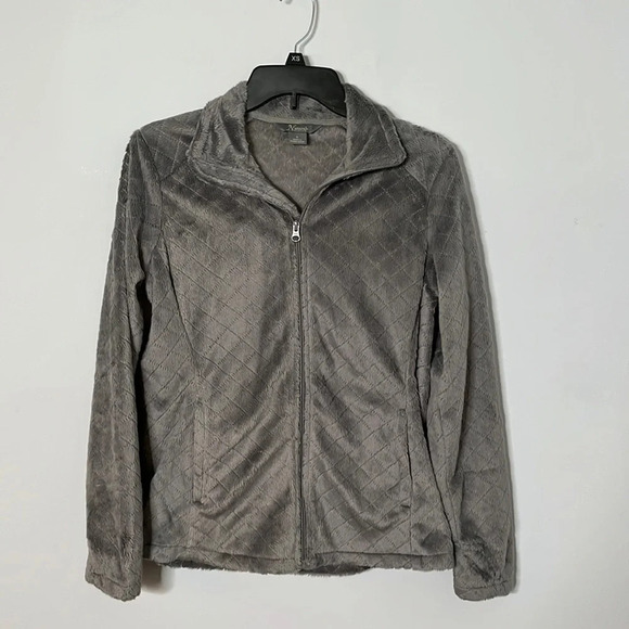 Natural Reflections Gray Fleece Quilted Full Zip Jacket - Picture 1 of 6